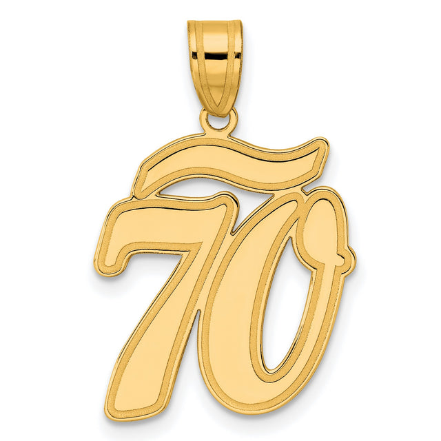 Brushed Border Script Number 70 Charm Pendant in Real 14k Yellow Gold