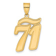 Brushed Border Script Number 71 Charm Pendant in Real 14k Yellow Gold
