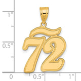 Brushed Border Script Number 72 Charm Pendant in Real 14k Yellow Gold