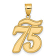 Brushed Border Script Number 75 Charm Pendant in Real 14k Yellow Gold