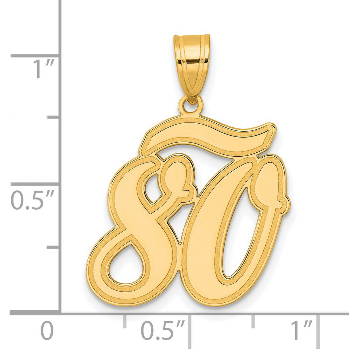 Brushed Border Script Number 80 Charm Pendant in Real 14k Yellow Gold