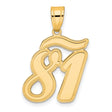Brushed Border Script Number 81 Charm Pendant in Real 14k Yellow Gold