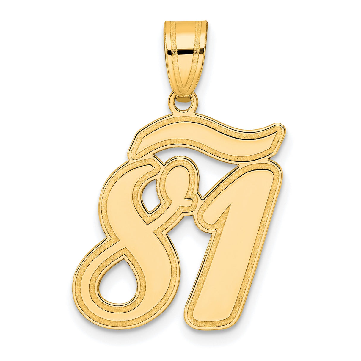 Brushed Border Script Number 81 Charm Pendant in Real 14k Yellow Gold