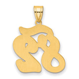 Brushed Border Script Number 82 Charm Pendant in Real 14k Yellow Gold