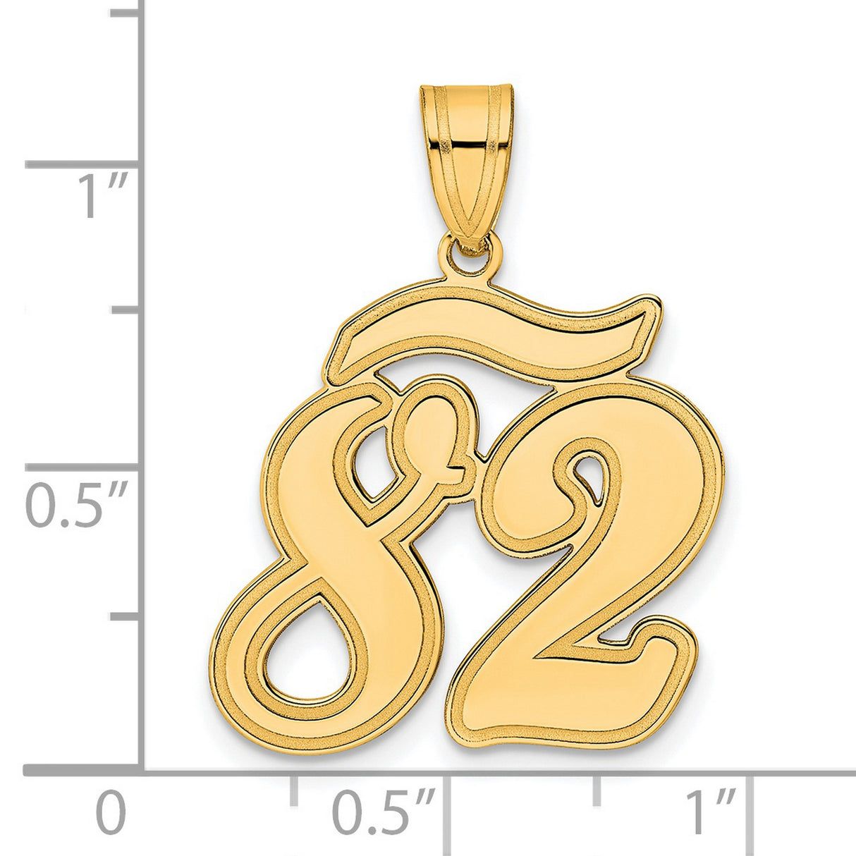 Brushed Border Script Number 82 Charm Pendant in Real 14k Yellow Gold