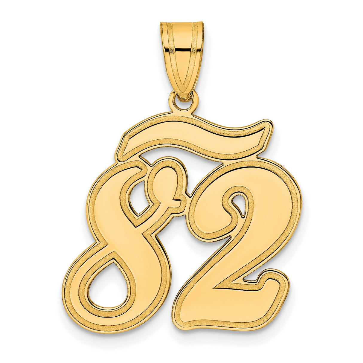 Brushed Border Script Number 82 Charm Pendant in Real 14k Yellow Gold
