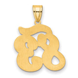 Brushed Border Script Number 83 Charm Pendant in Real 14k Yellow Gold