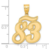 Brushed Border Script Number 83 Charm Pendant in Real 14k Yellow Gold