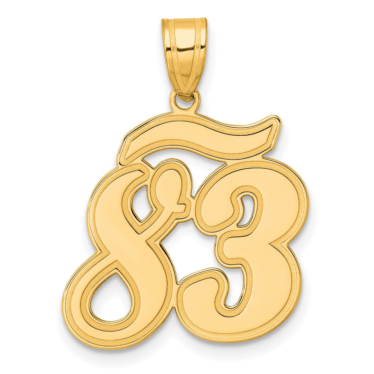 Brushed Border Script Number 83 Charm Pendant in Real 14k Yellow Gold