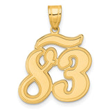 Brushed Border Script Number 83 Charm Pendant in Real 14k Yellow Gold