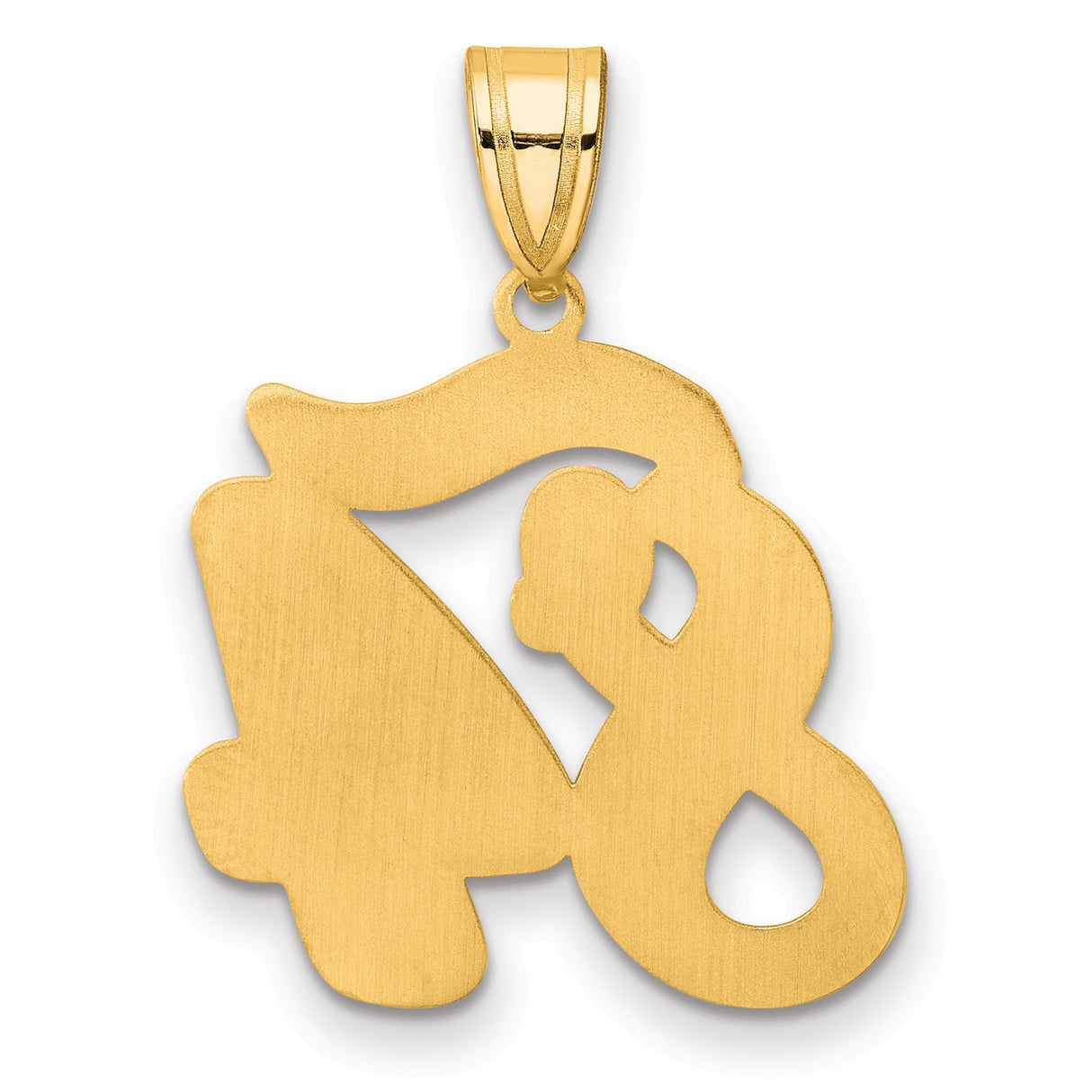 Brushed Border Script Number 84 Charm Pendant in Real 14k Yellow Gold
