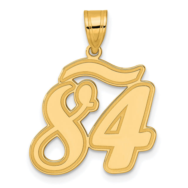 Brushed Border Script Number 84 Charm Pendant in Real 14k Yellow Gold