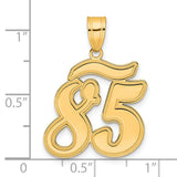 Brushed Border Script Number 85 Charm Pendant in Real 14k Yellow Gold