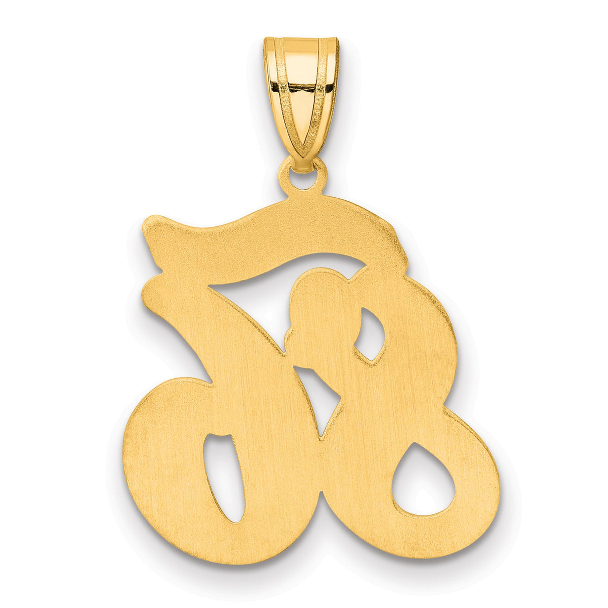 Brushed Border Script Number 86 Charm Pendant in Real 14k Yellow Gold