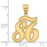 Brushed Border Script Number 86 Charm Pendant in Real 14k Yellow Gold