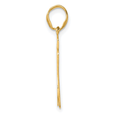 Brushed Border Script Number 87 Charm Pendant in Real 14k Yellow Gold