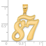 Brushed Border Script Number 87 Charm Pendant in Real 14k Yellow Gold