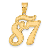 Brushed Border Script Number 87 Charm Pendant in Real 14k Yellow Gold