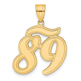 Brushed Border Script Number 89 Charm Pendant in Real 14k Yellow Gold