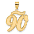 Brushed Border Script Number 90 Charm Pendant in Real 14k Yellow Gold