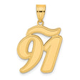 Brushed Border Script Number 91 Charm Pendant in Real 14k Yellow Gold