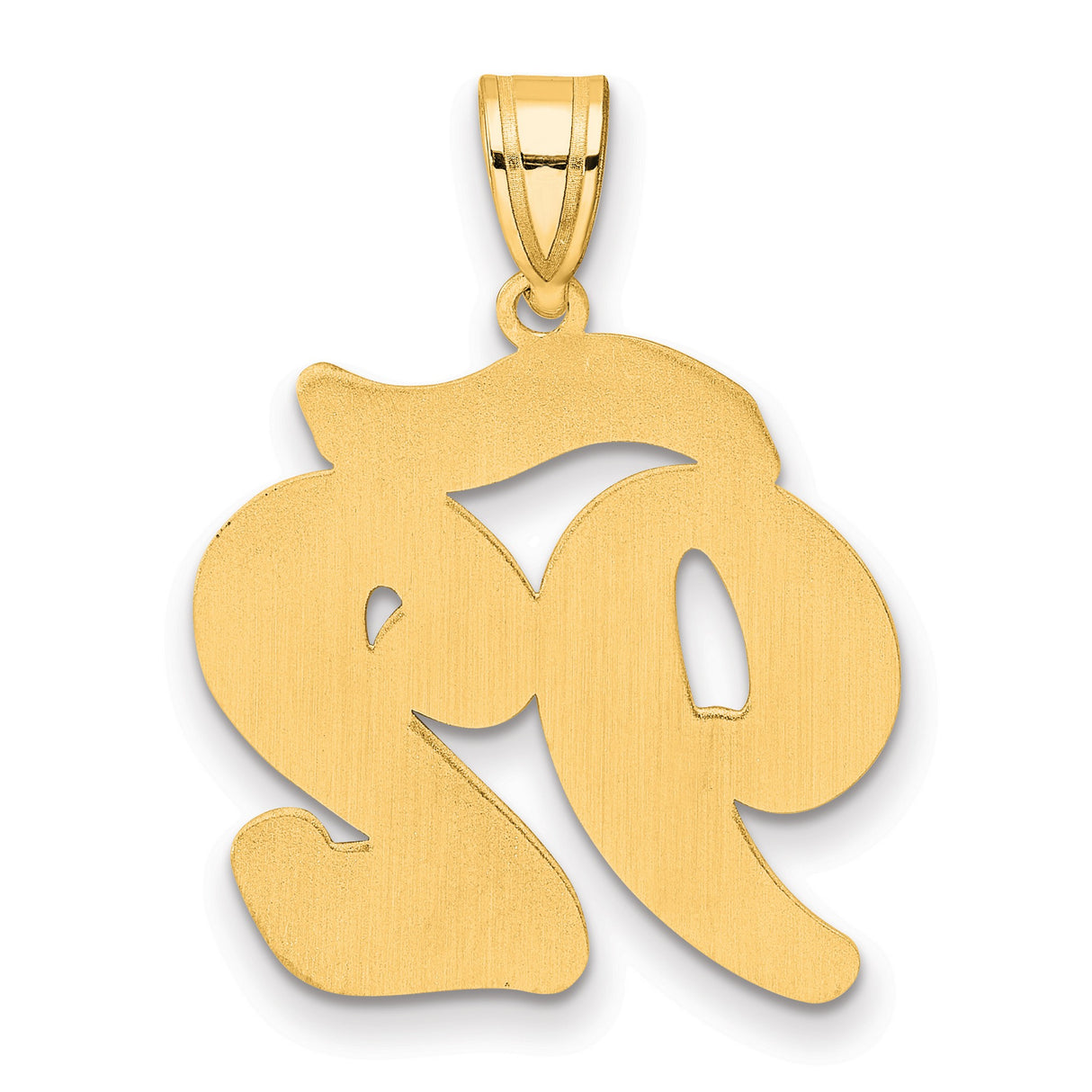 Brushed Border Script Number 92 Charm Pendant in Real 14k Yellow Gold