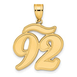 Brushed Border Script Number 92 Charm Pendant in Real 14k Yellow Gold