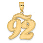 Brushed Border Script Number 92 Charm Pendant in Real 14k Yellow Gold