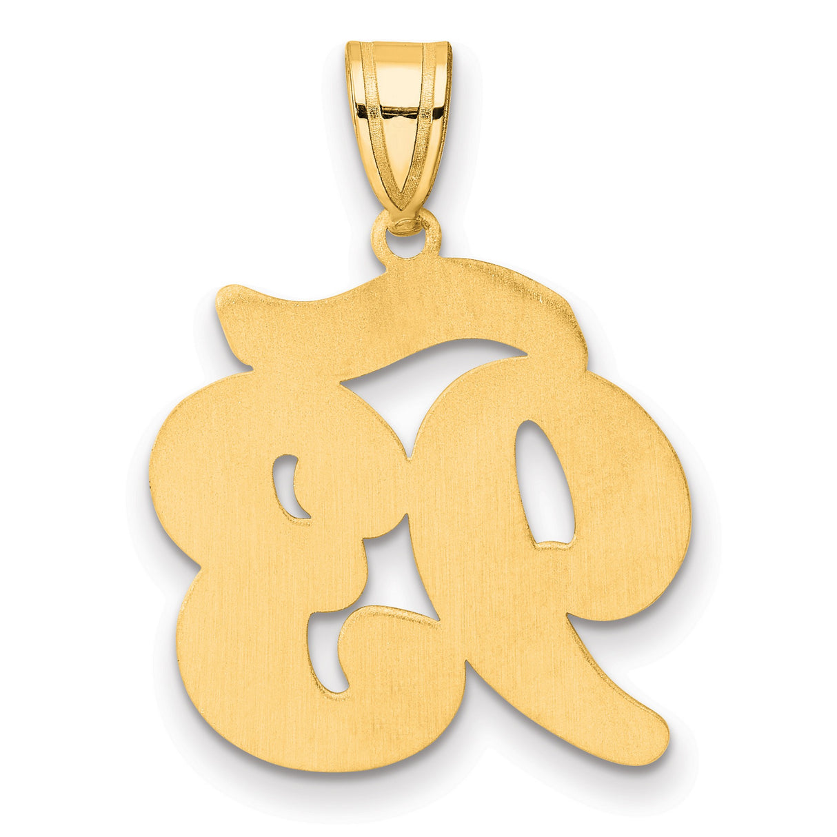 Brushed Border Script Number 93 Charm Pendant in Real 14k Yellow Gold