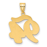 Brushed Border Script Number 94 Charm Pendant in Real 14k Yellow Gold