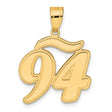 Brushed Border Script Number 94 Charm Pendant in Real 14k Yellow Gold