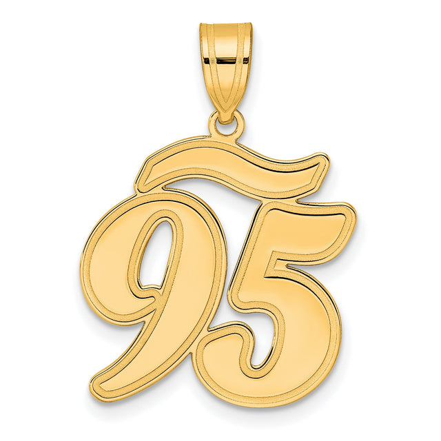 Brushed Border Script Number 95 Charm Pendant in Real 14k Yellow Gold