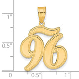 Brushed Border Script Number 96 Charm Pendant in Real 14k Yellow Gold