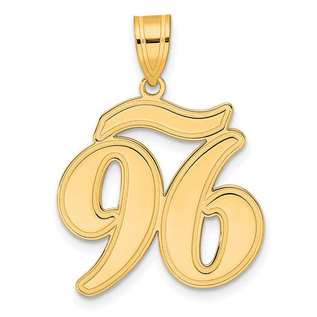 Brushed Border Script Number 96 Charm Pendant in Real 14k Yellow Gold