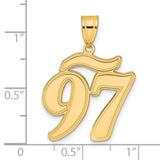 Brushed Border Script Number 97 Charm Pendant in Real 14k Yellow Gold