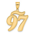 Brushed Border Script Number 97 Charm Pendant in Real 14k Yellow Gold
