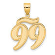 Brushed Border Script Number 99 Charm Pendant in Real 14k Yellow Gold