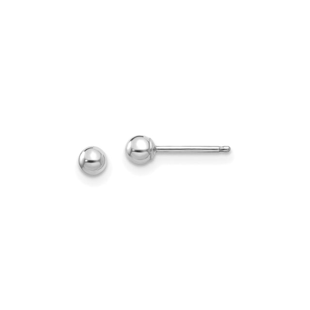 14k White Gold Ball Stud Earrings, Polished Sphere Design, Minimalist Everyday Style