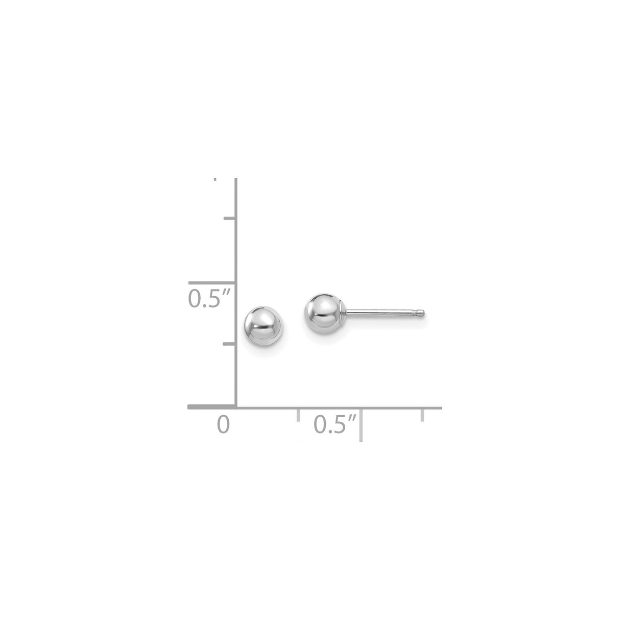 14k White Gold Ball Stud Earrings, Polished Finish, Minimalist Unisex Style