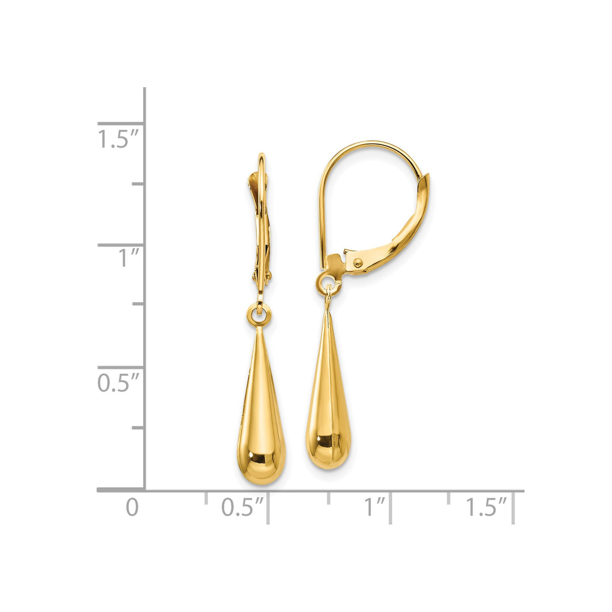 14k Yellow Gold Drop Earrings with Leverback Closures, Sleek Teardrop Dangle Design for Women