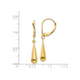 14k Yellow Gold Drop Earrings with Leverback Closures, Sleek Teardrop Dangle Design for Women