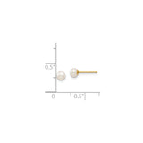 14k Yellow Gold Stud Earrings with Round White Cultured Pearls, Classic Bridal Jewelry