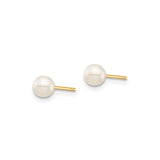 14k Yellow Gold Pearl Stud Earrings with Round White Cultured Pearls, Classic Minimalist Design