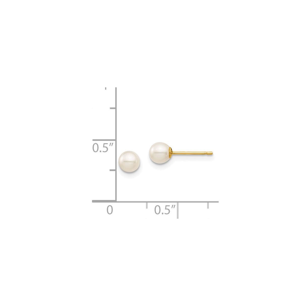 14k Yellow Gold Pearl Stud Earrings with Round White Cultured Pearls, Classic Minimalist Design