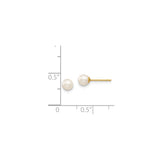 14k Yellow Gold Pearl Stud Earrings with Round White Cultured Pearls, Classic Minimalist Design