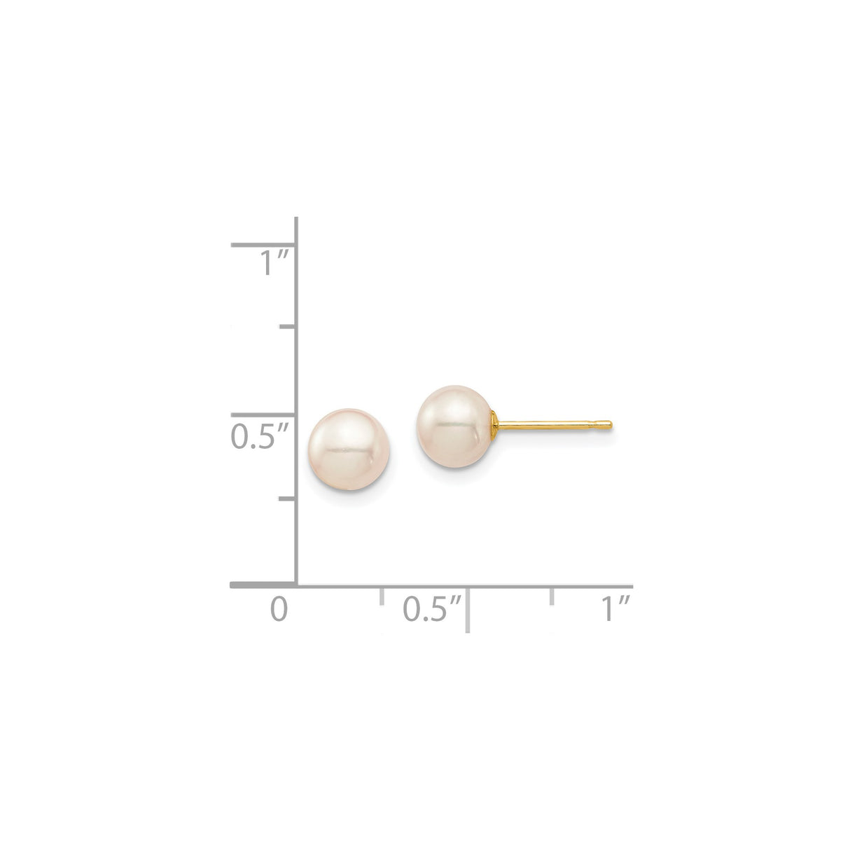 14k Yellow Gold Pearl Stud Earrings with White Round Freshwater Pearls, Classic Minimalist Design
