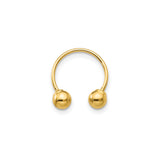 14k Yellow Gold Horseshoe Barbell Ring with Polished Ball Ends, Unisex Facial Piercing Jewelry
