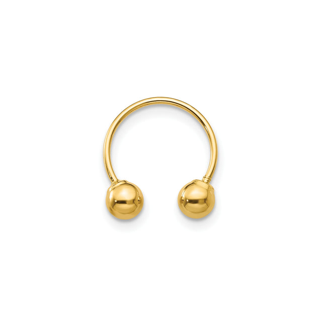 14k Yellow Gold Horseshoe Barbell Ring with Polished Ball Ends, Unisex Facial Piercing Jewelry