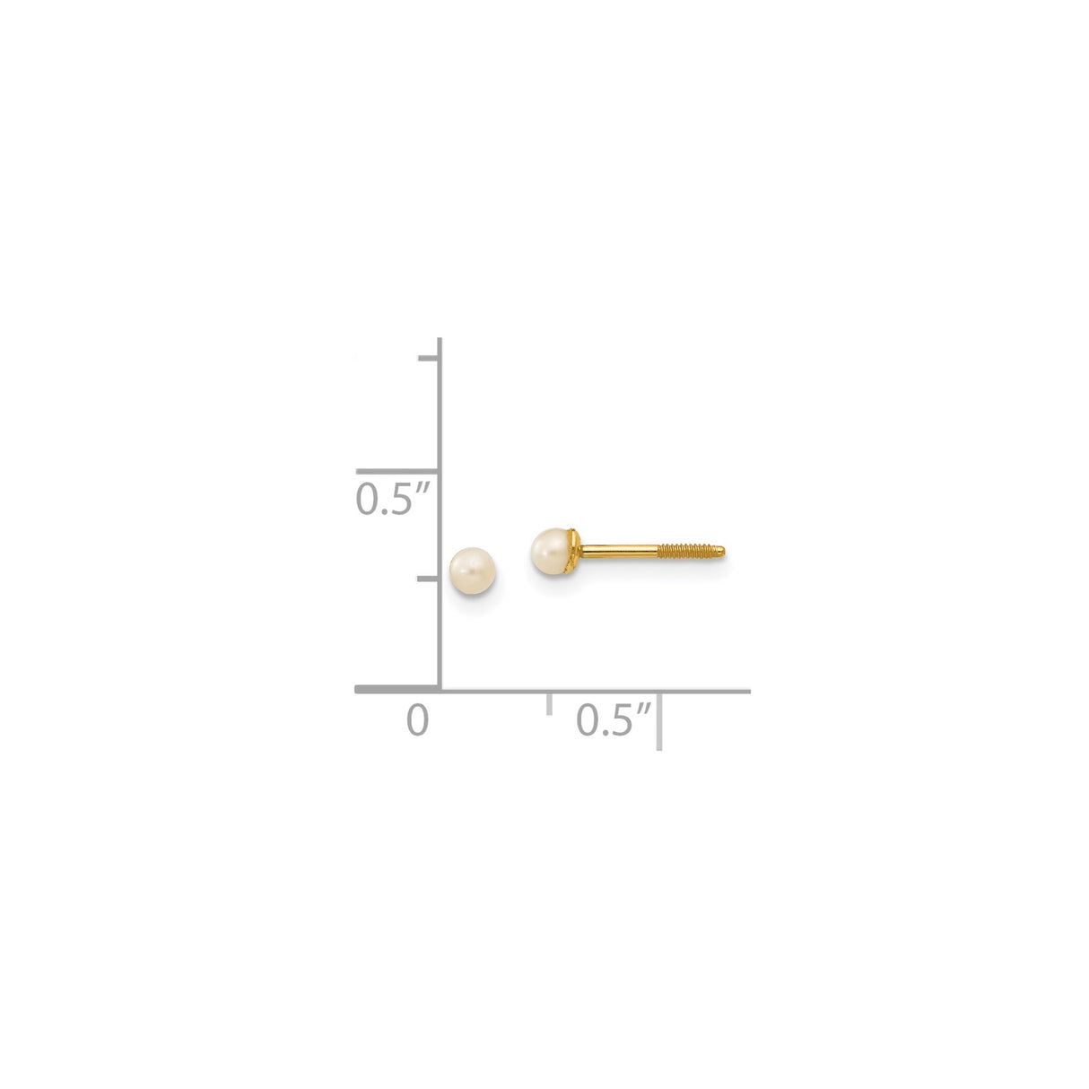 14k Yellow Gold Pearl Stud Earrings with Screw Back, Round White Freshwater Pearl Design