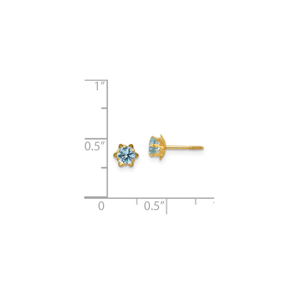14k Yellow Gold Stud Earrings with Light Blue Cubic Zirconia in Floral Setting